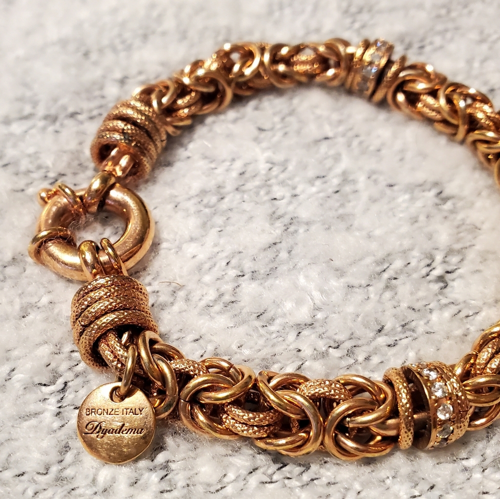 Copper Plated Braided Bracelet with Cubic Zirconium Detail